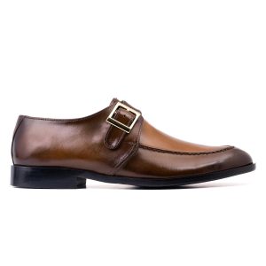 Men's Brown Leather Double Monk Strap Dress Shoes
