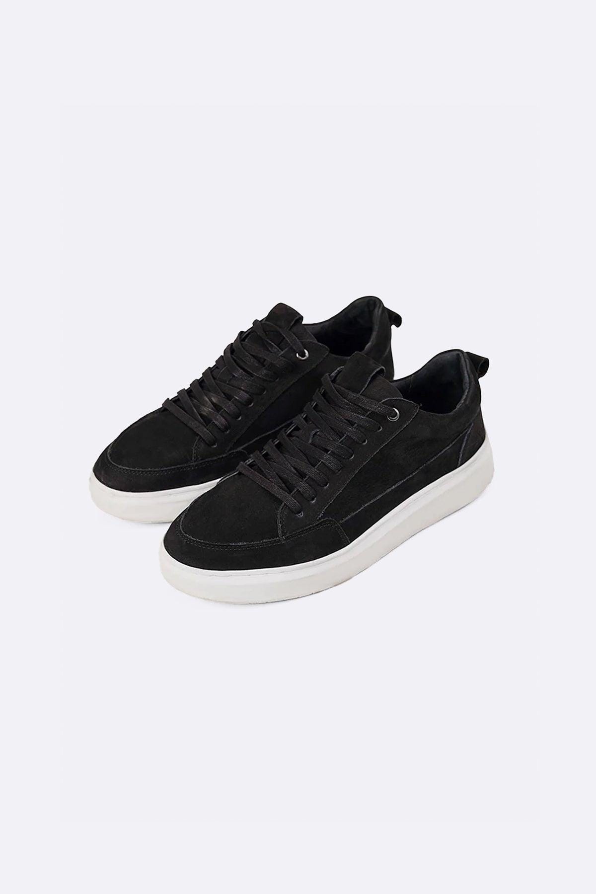 Men's Black Canvas Sneakers With White Platform Sole