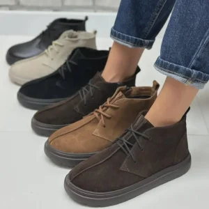 Black Leather Women Ankle Boots Handmade Fall Winter