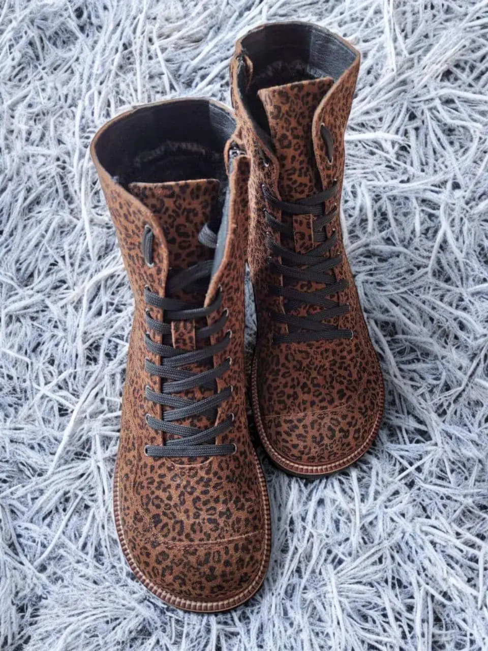 Leopard Print Boots Women Anatomical Lace Up Combat
