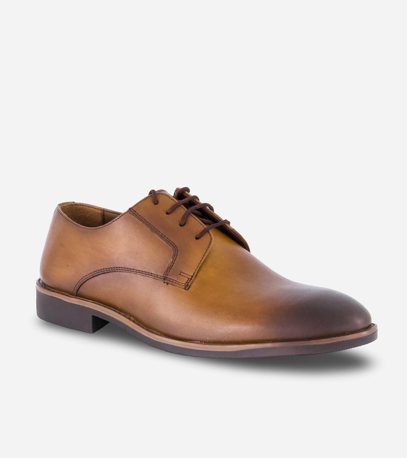 Brown Burnished Laceup Derby Shoes With Bella Tread