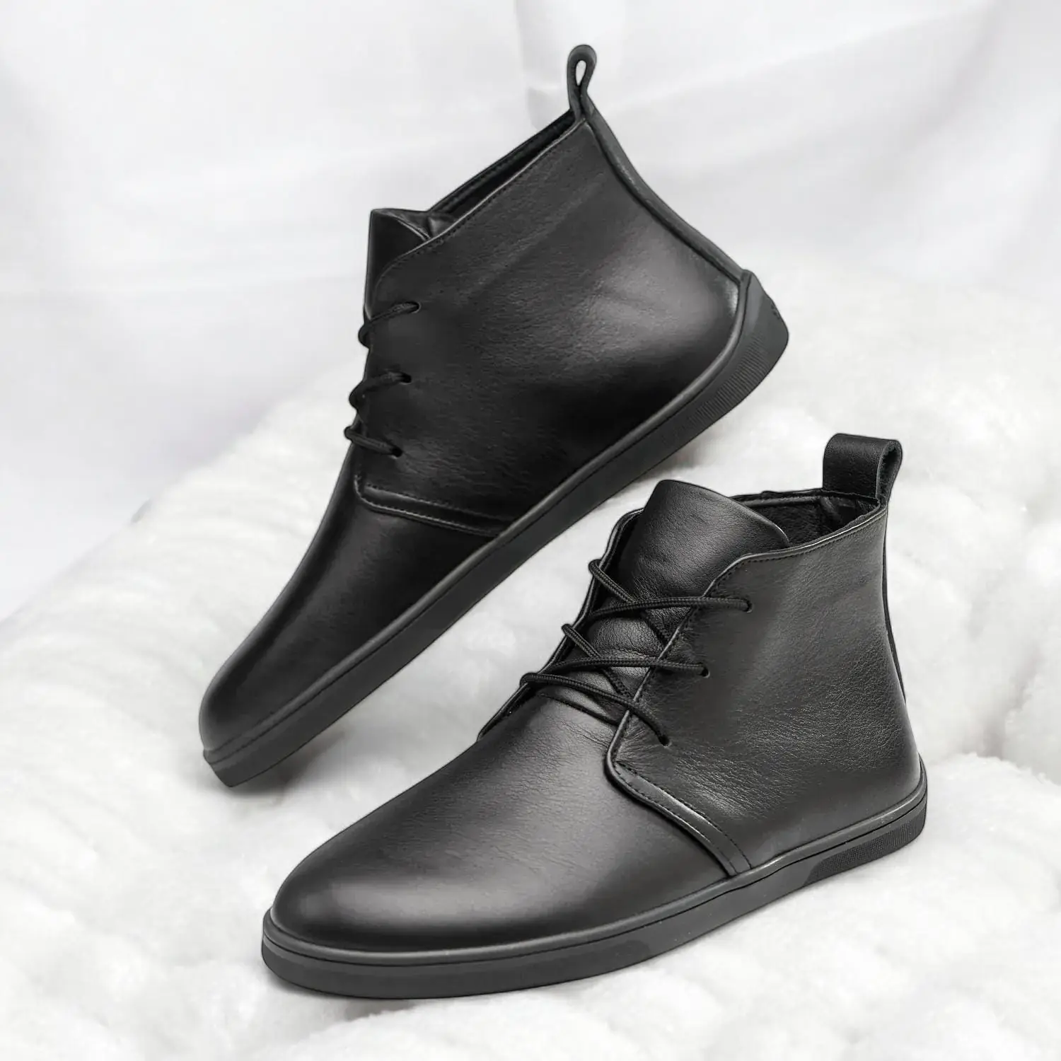 Barefoot Black Leather Boots For Women Wide Toe