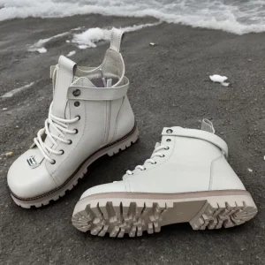 Burgundy Leather Combat Boots For Women Custom Winter